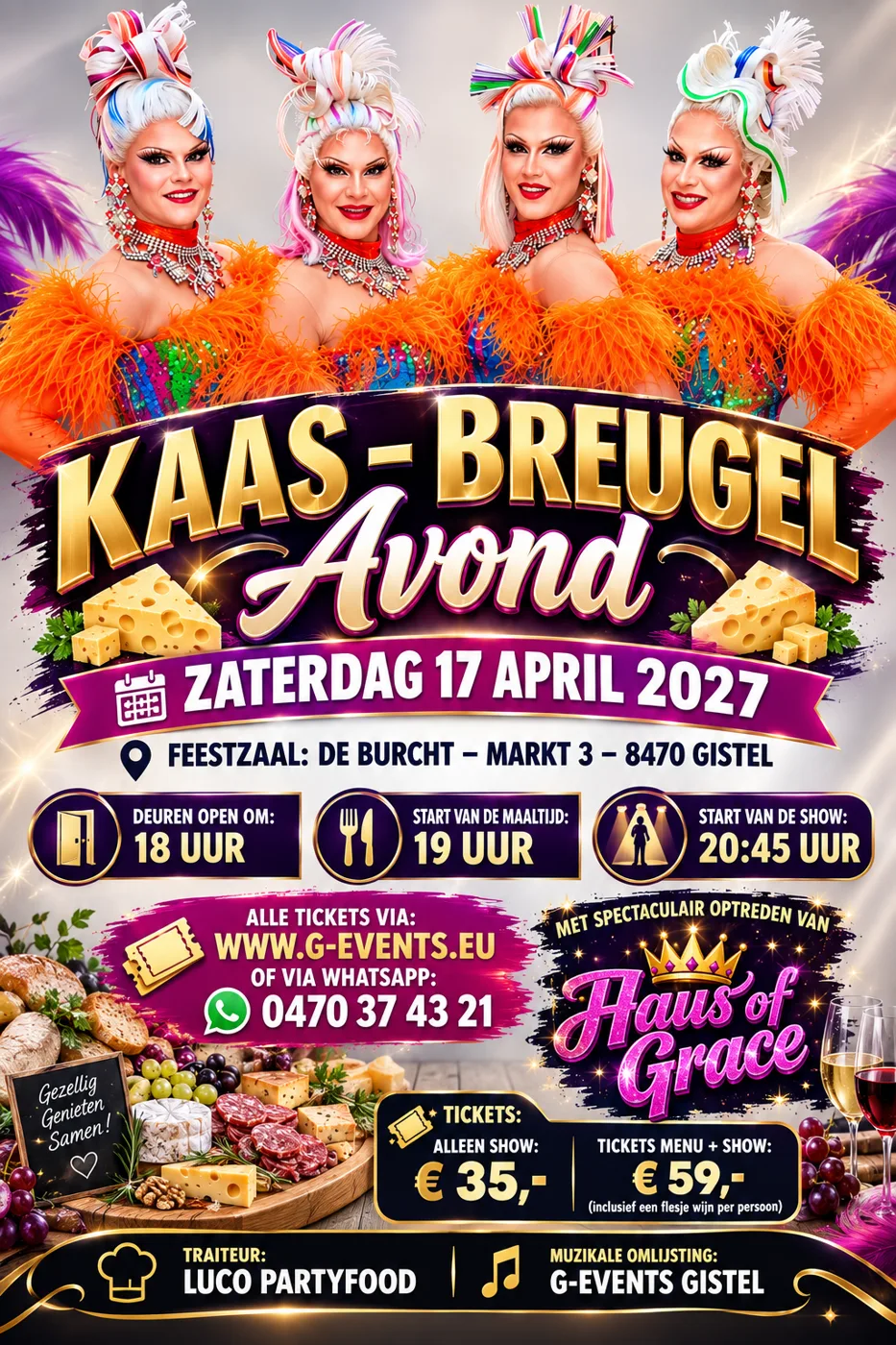 Kaas- en wijnavond + travestieshow